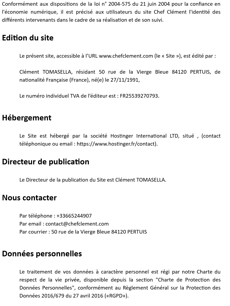 mentions légales Chef Clément